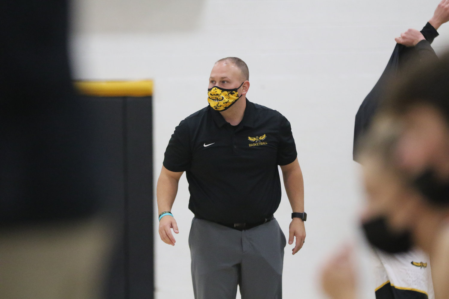 Mid-Prairie coach Daren Lambert watches the action during the first quarter of a scrimmage with Mediapolis in Wellman on Saturday, November 21.