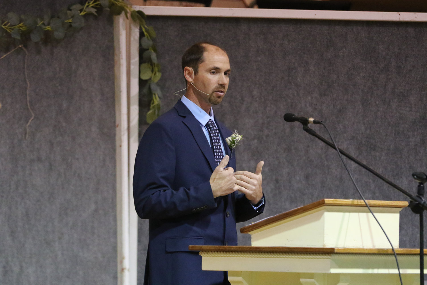 Graduation speaker Darryl Swantz shares some words during Pathway Christian School's graduation ceremony on May 16, 2021.