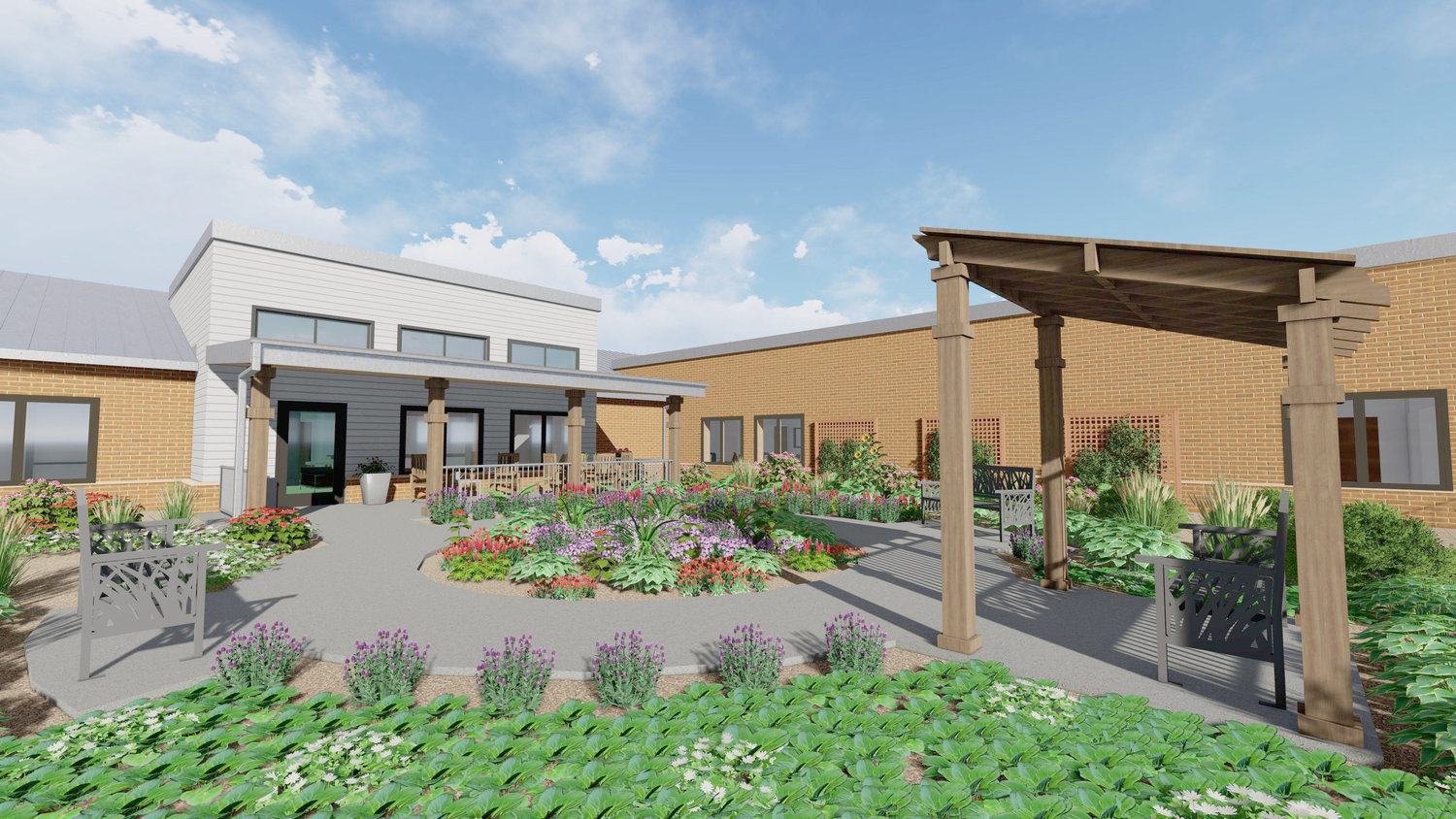 Thanks to the generosity of a family who received the services of Pleasantview, a new courtyard will grace the campus near the 16-bed Memory Care facility.