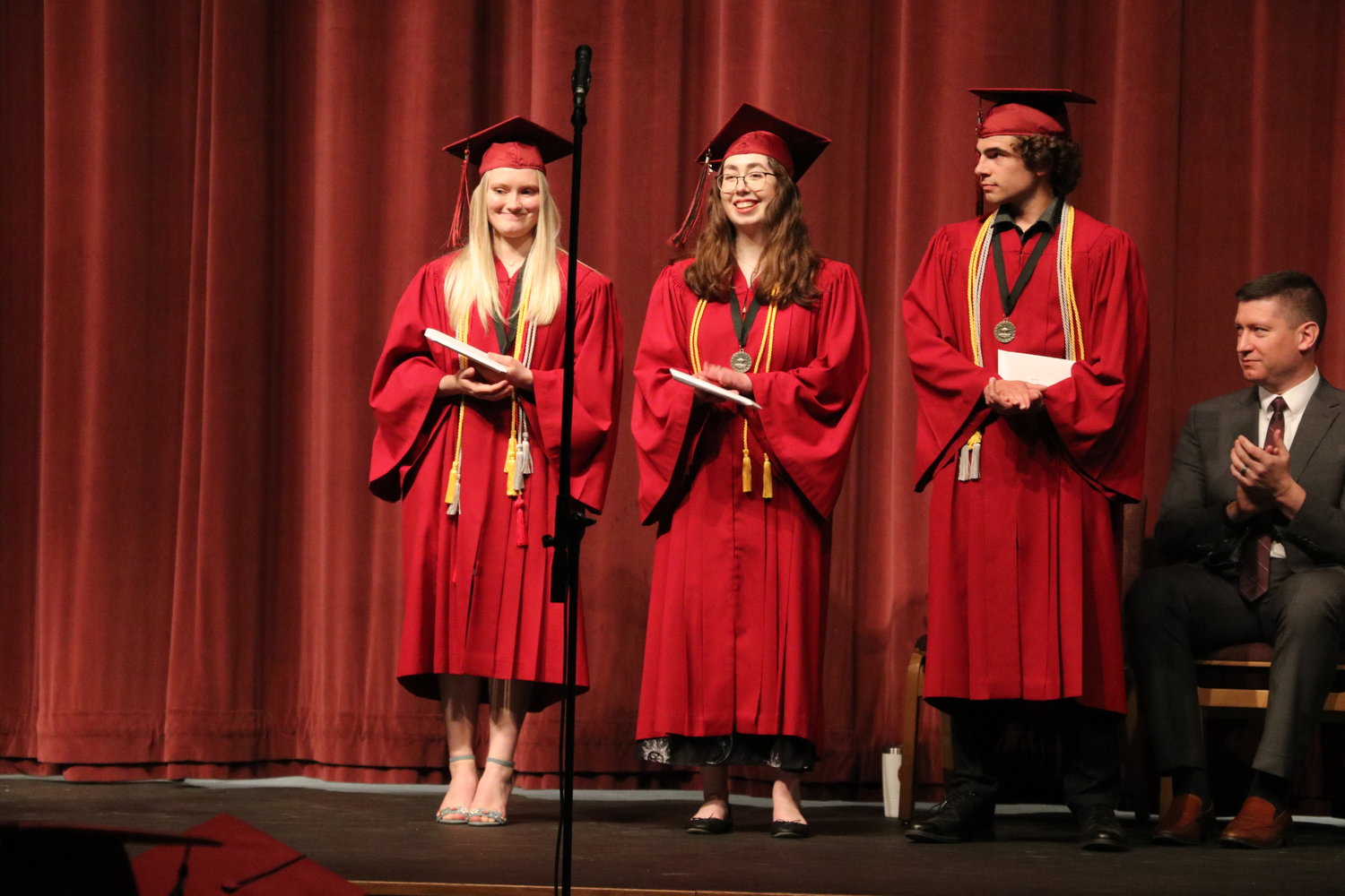 Left to right: Kyleigh Dolan, valedictorian; Ivana Ebersole, salutatorian; and Noah Miller, salutatorian.