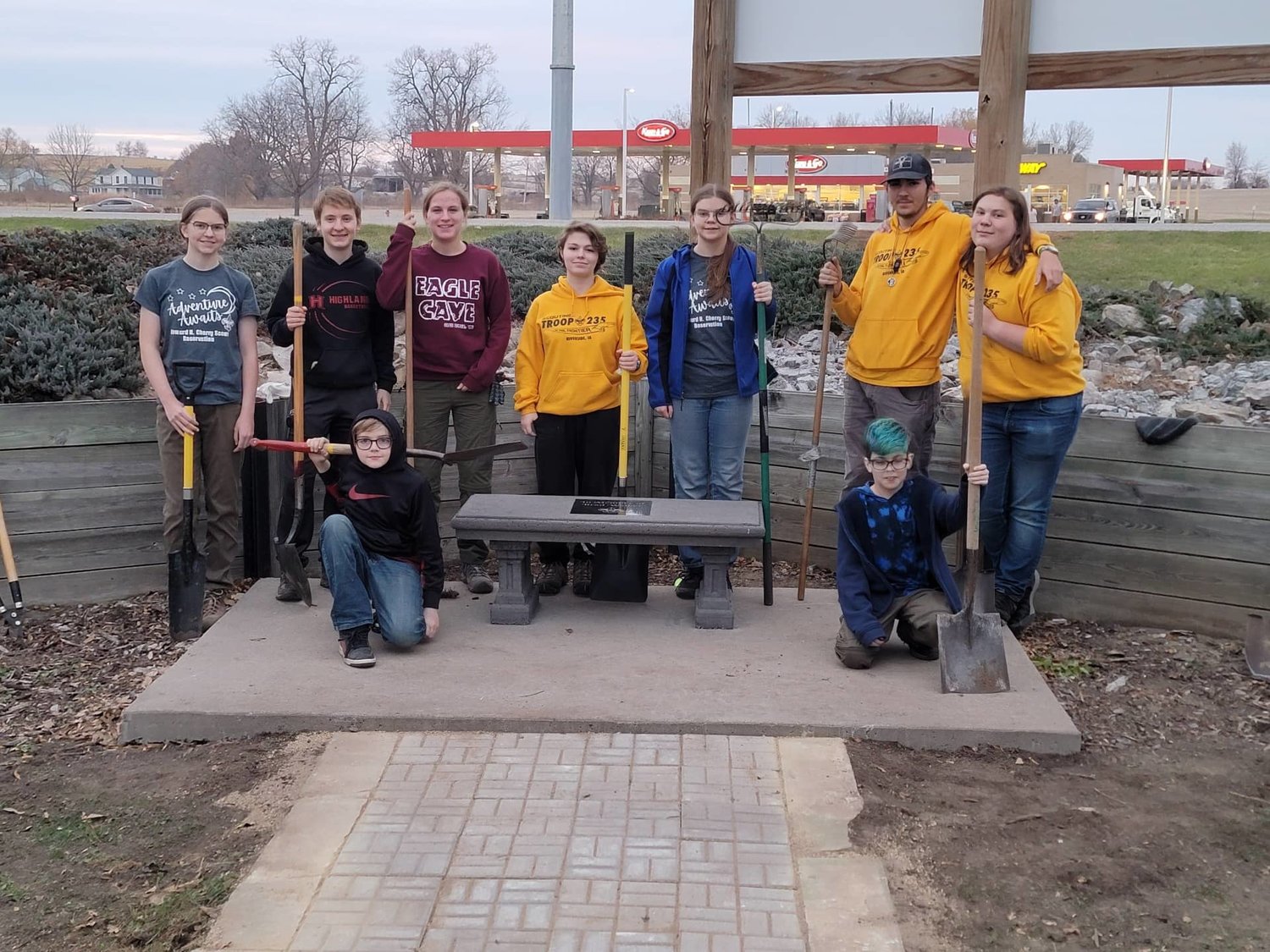 Riverside Scouts spent hours laying pavers to the Brad Walker Memorial in Riverside