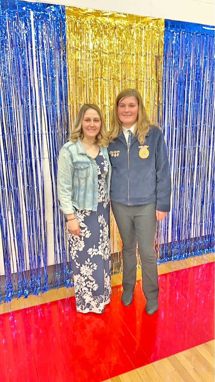 Gina Trower, Highland FFA advisor, with 8th grade member Chloe Sexton at the Highland FFA 2023 Banquet.