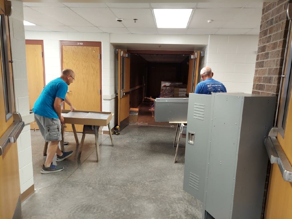 Installing new lockers for the 6th grade was quite an undertaking; each locker required about 60 pieces of hardware to assemble.